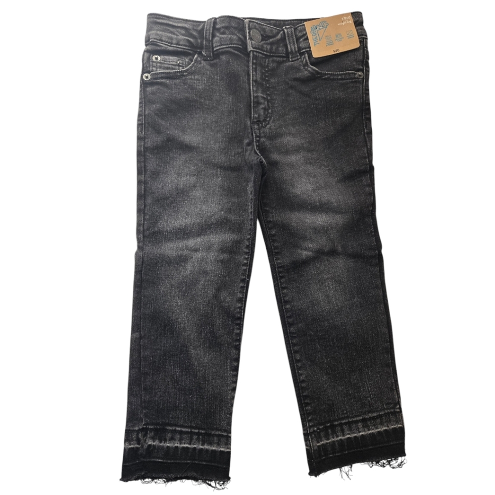 Thereabouts Girl's Black Jeans with Frayed Hem Bottoms Size 5, Straight Leg.